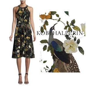 Kobi Halperin Mavis Tie-Waist Floral Peacock Silk Dress SZ M